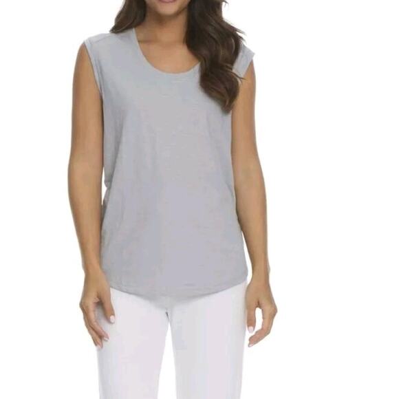 Barefoot Dreams Malibu Collection Sleeveles Slub Jersey Tee Blue Water,M A532272 - Picture 1 of 1